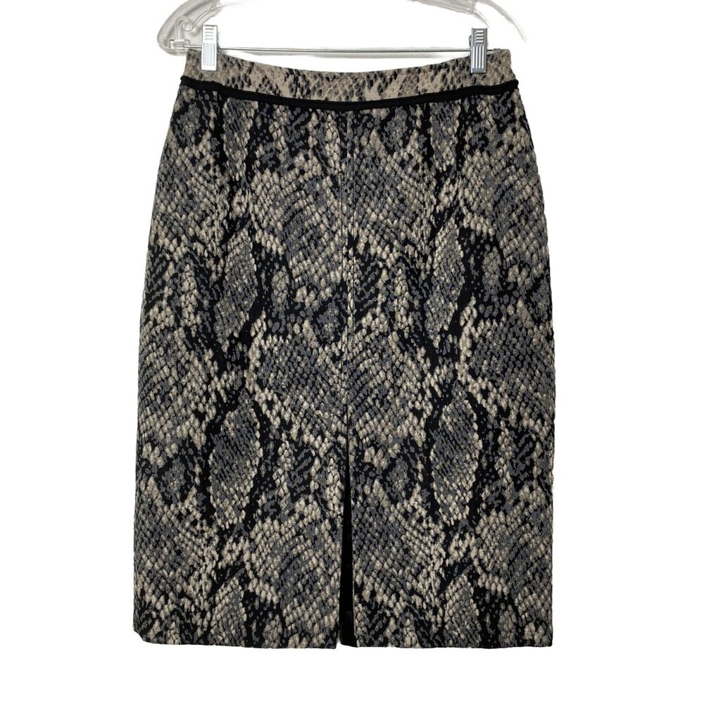 Elie Tahari Pencil Skirt Women's Wool Blend Size 10 Snake Print Brown Black